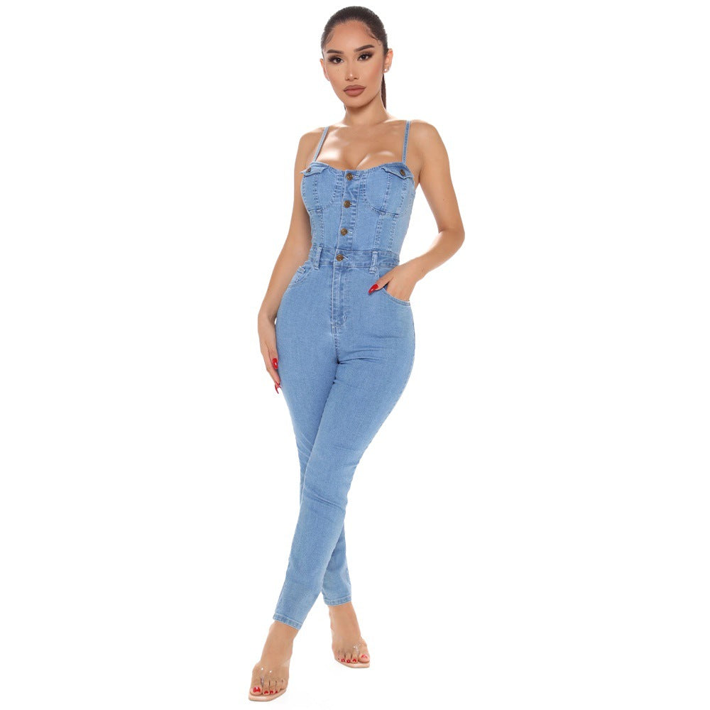 Casual Women's High Waist Trendy Denim Jumpsuit GlamzLife