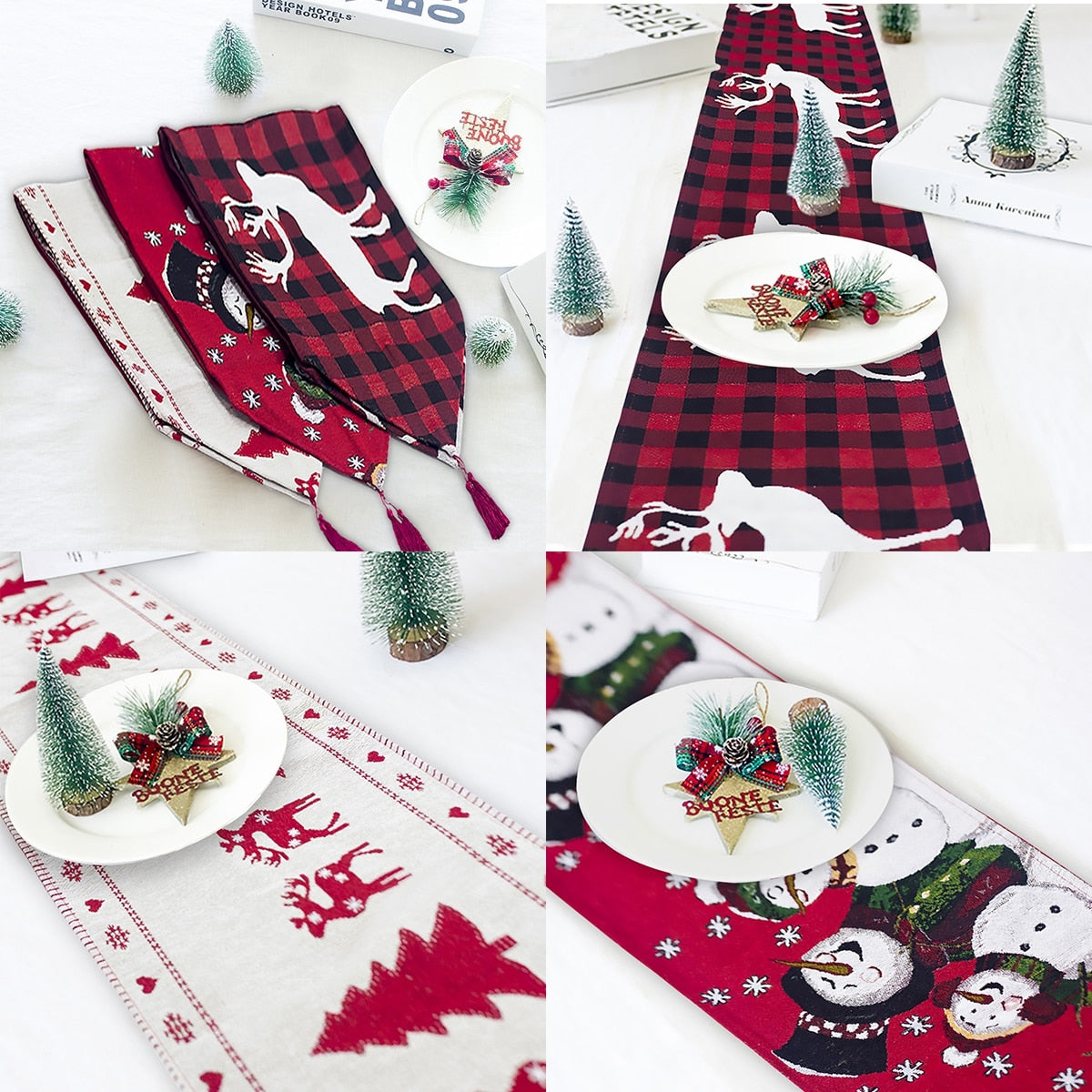 Christmas Elk Snowman Print Table Runner | GlamzLife