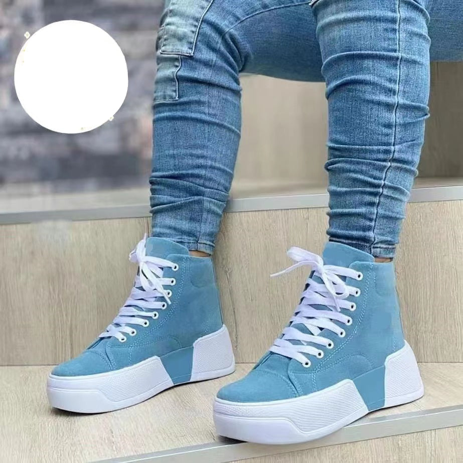 Chunky Heel Boots Round Toe Lace-Up Flats Shoes Suede Ankle Boots GlamzLife