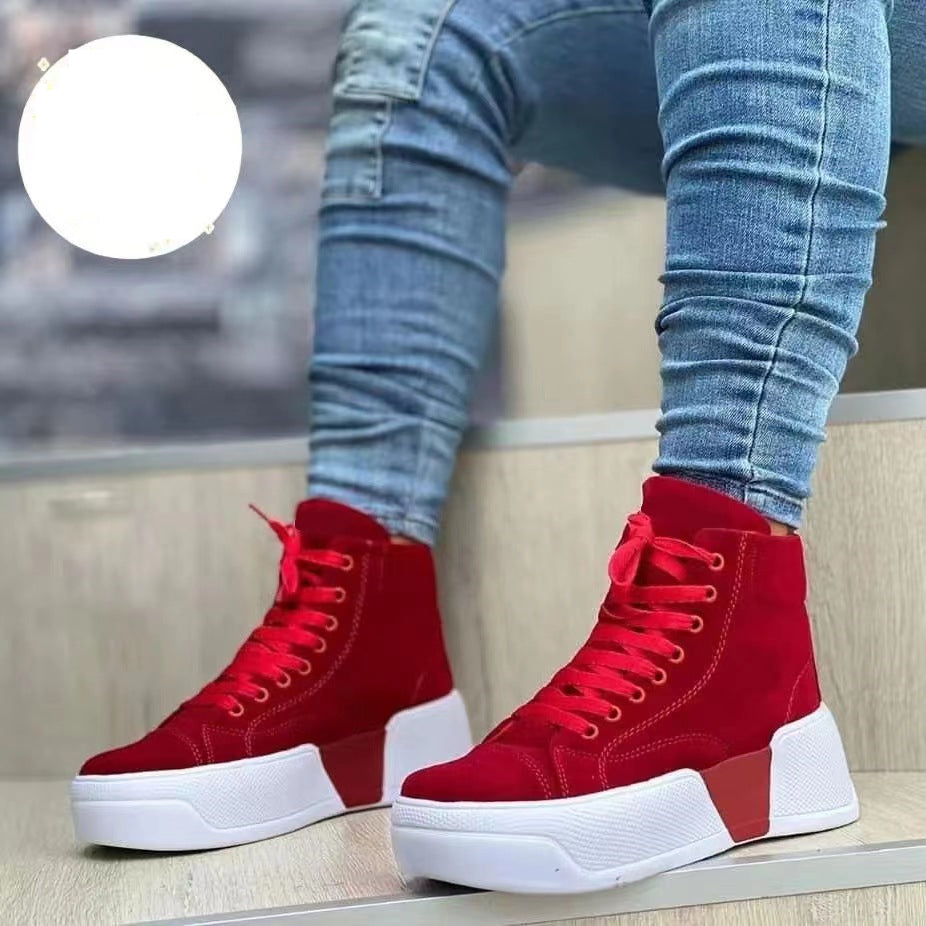 Chunky Heel Boots Round Toe Lace-Up Flats Shoes Suede Ankle Boots GlamzLife