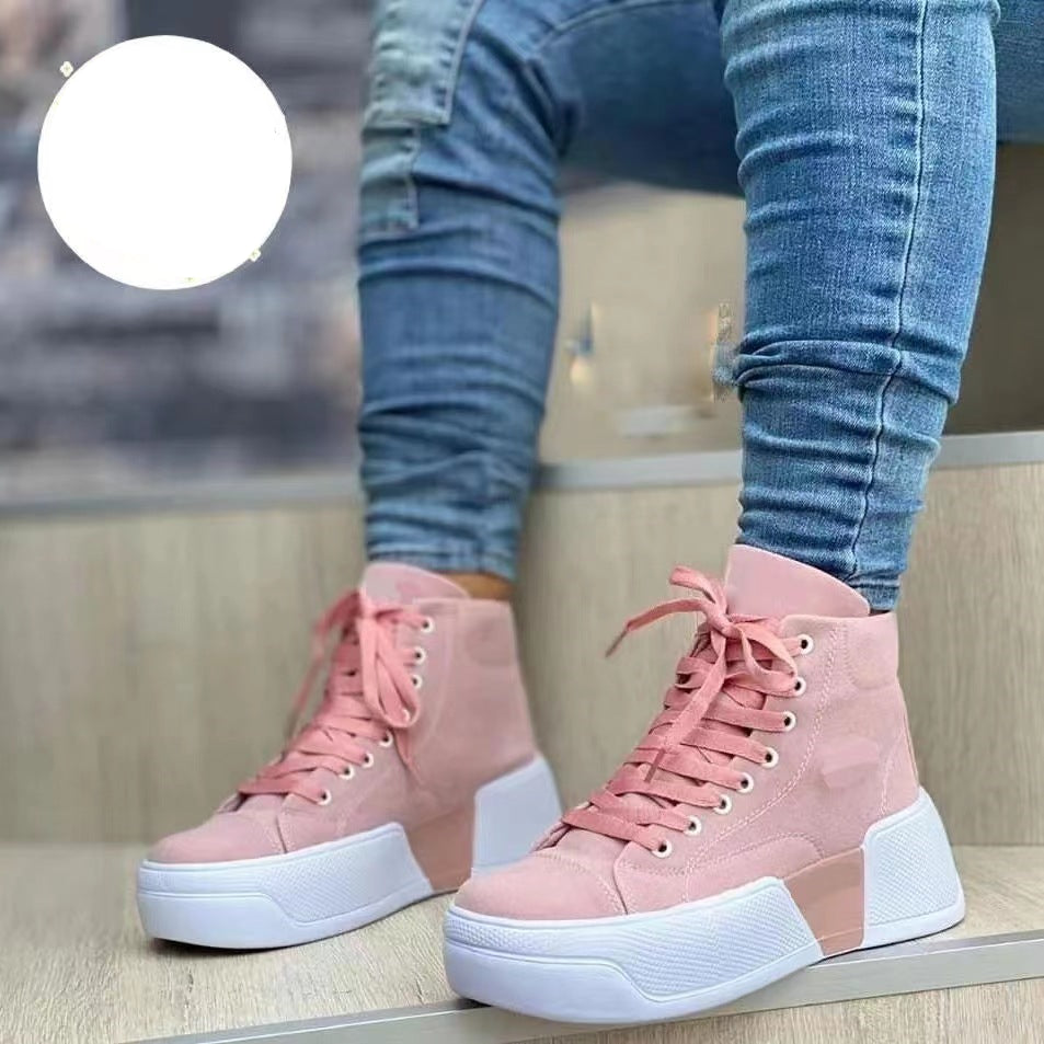 Chunky Heel Boots Round Toe Lace-Up Flats Shoes Suede Ankle Boots GlamzLife