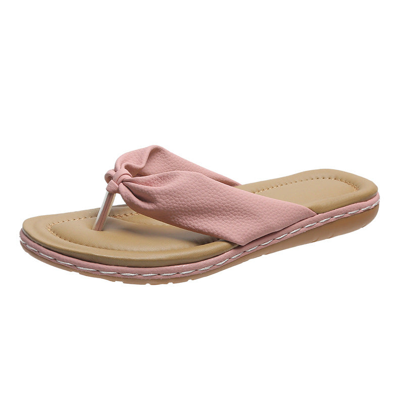 Clip Toe Bow Slippers Summer Flat Beach Shoes Flip Flops Sandals For Women | GlamzLife