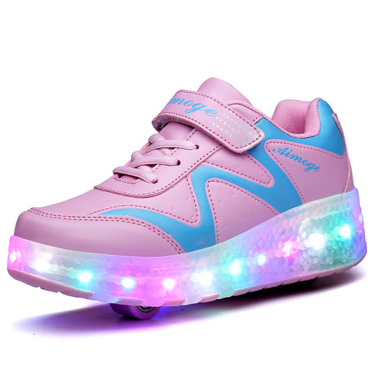 Colorful Led Rechargeable Light Two-Wheel Runaway Shoes Children's Luminous Pulley Shoes | GlamzLife