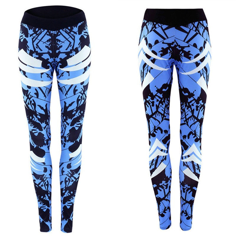 Dark Blue Printed Tight Gym Leggings | | GlamzLife