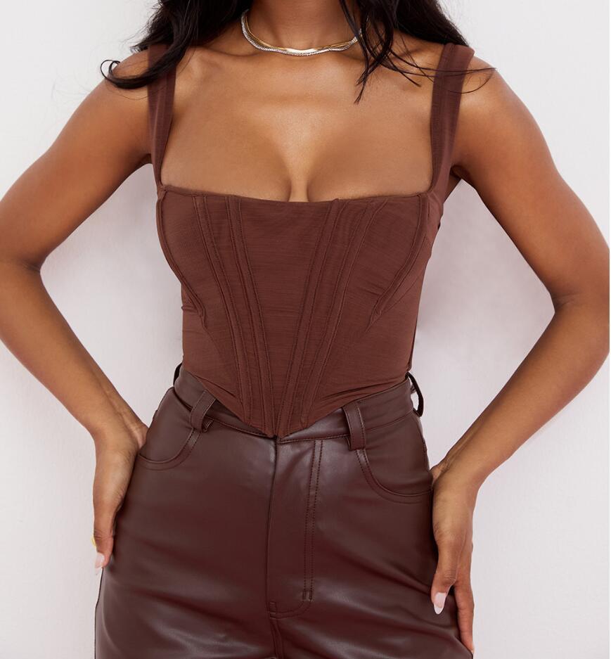 Fish Bone Square Neck Sling Crop Top GlamzLife
