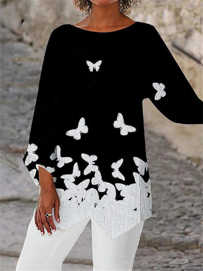 Geometric Print Long Sleeve Panel Crew Neck Top GlamzLife
