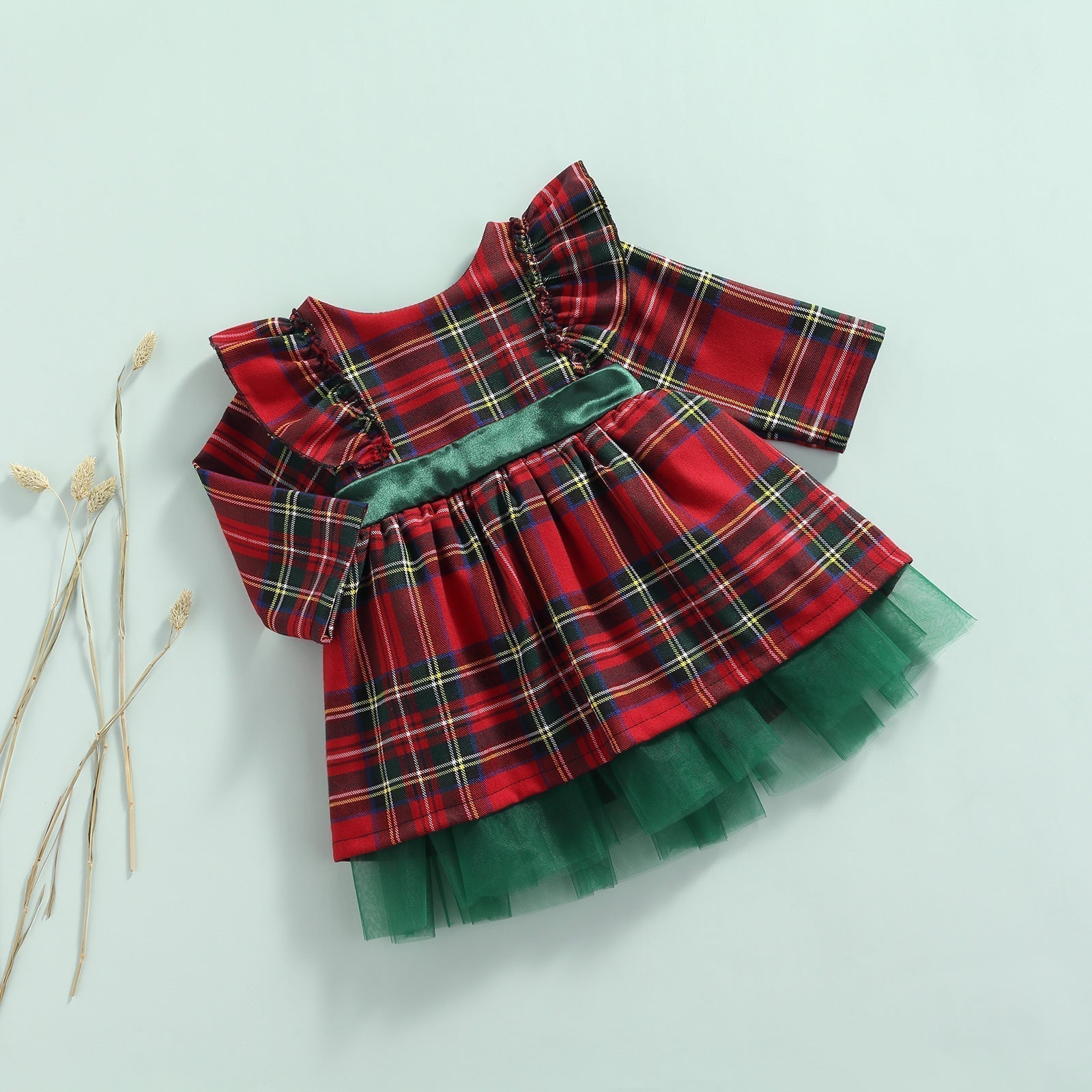 Girl's Kids Red Checkered Bow Christmas Print Dress | GlamzLife