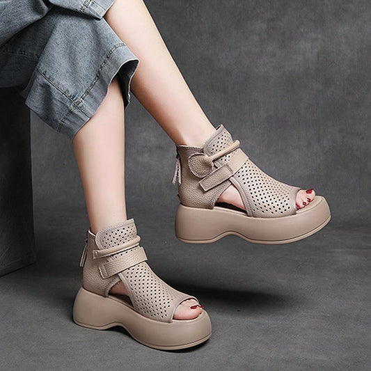 High-Top Roman Shoes Platform Heel Retro Hollow Women's Sandals | GlamzLife