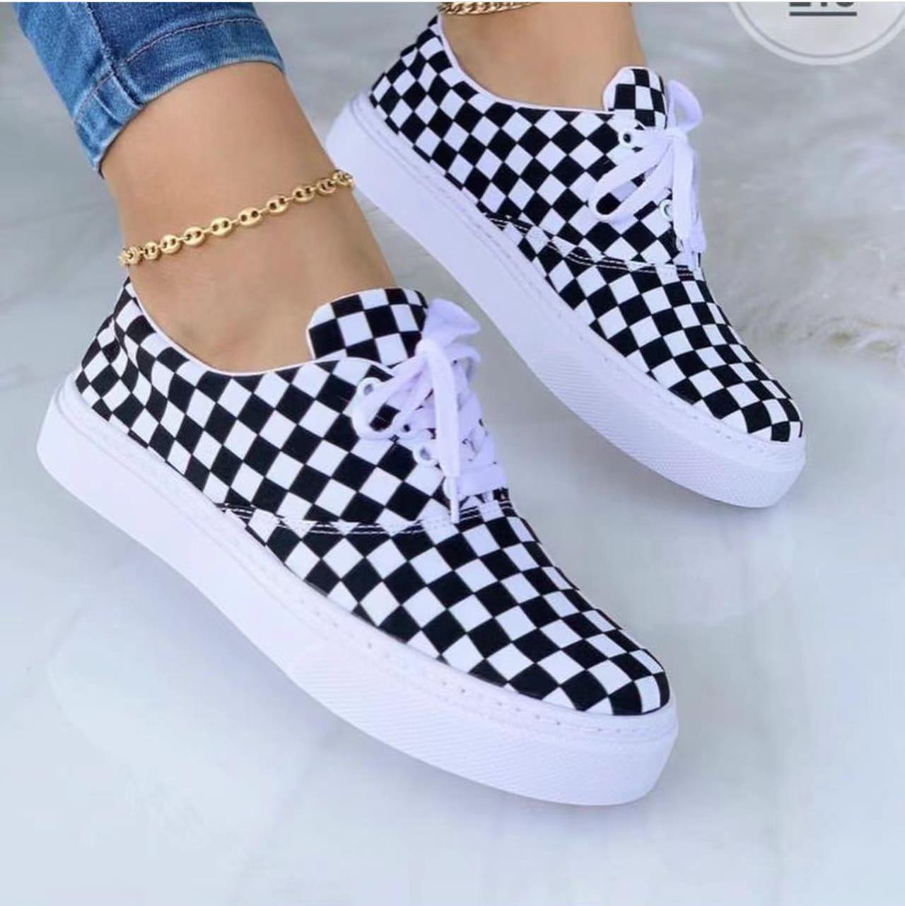 Lace-up Flats Shoes Print Canvas Fashion Walking Sneakers Women GlamzLife