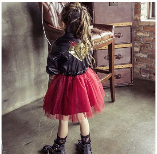 Leather Jacket With Short Sequins Princess Dress | GlamzLife