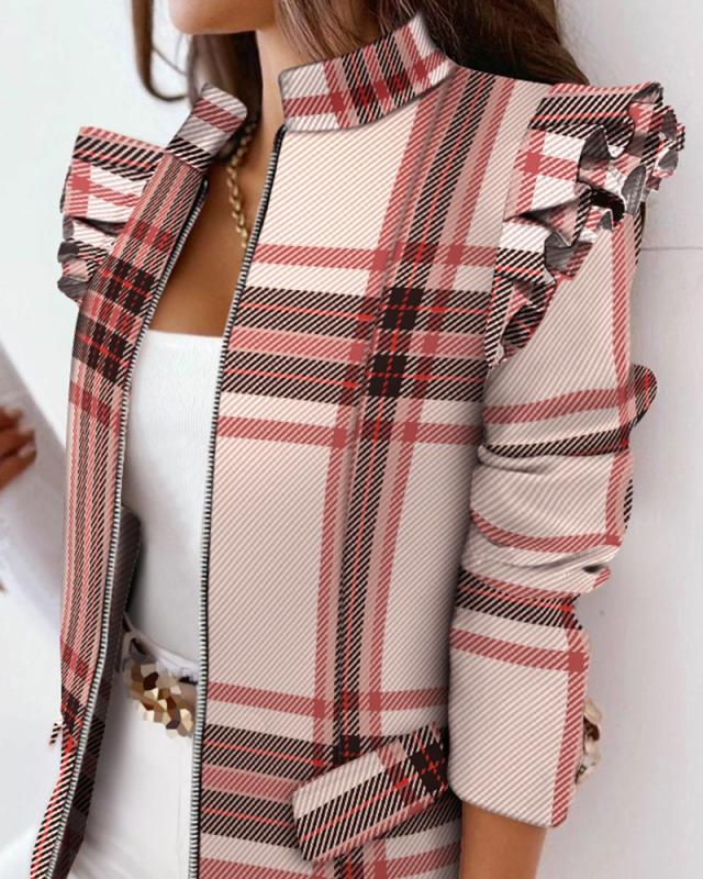 Leopard Print Zip Ruffle Shoulder Jacket GlamzLife
