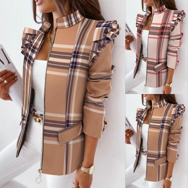 Leopard Print Zip Ruffle Shoulder Jacket GlamzLife