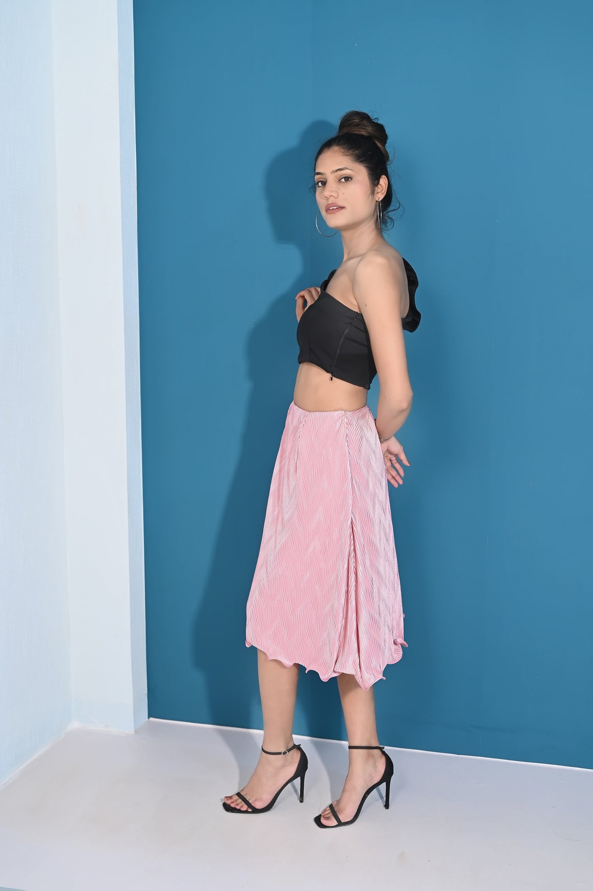 Luxurious Union of Knee-Length Skirt With One-Shoulder Crop Top | GlamzLife
