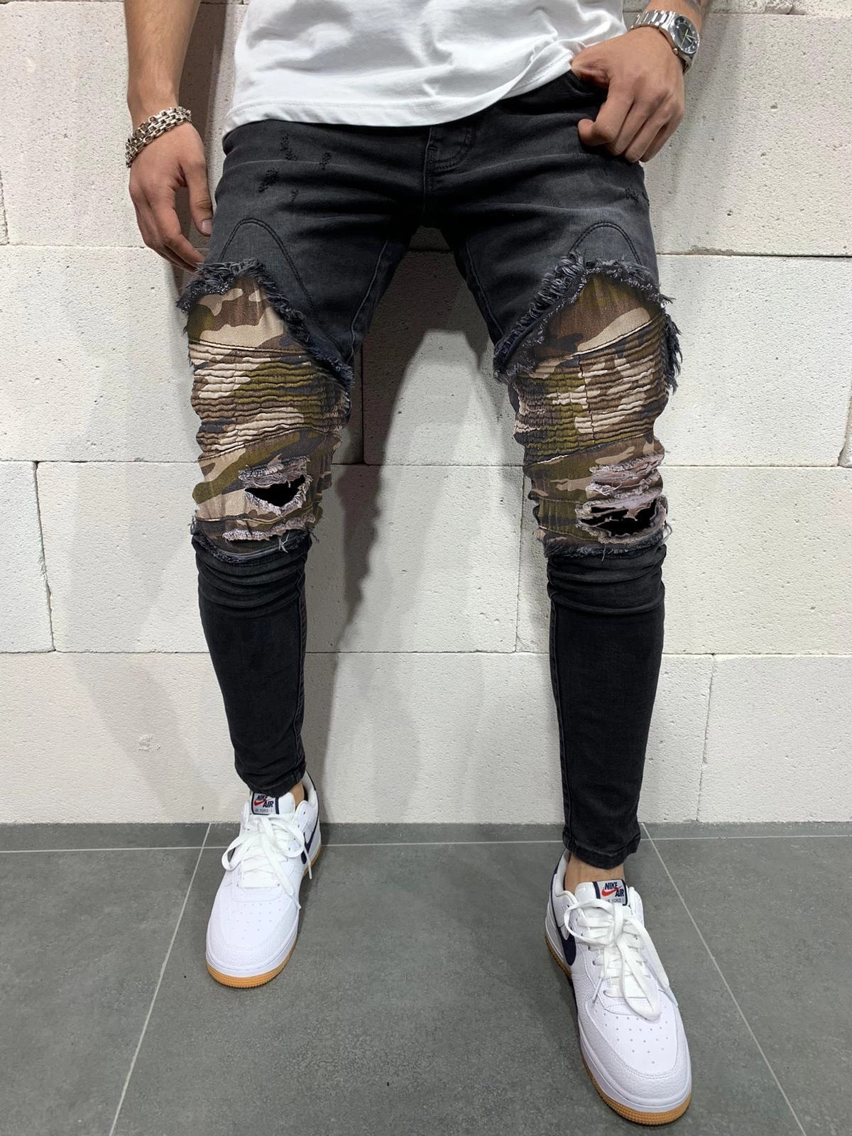 Men's Pleated Camouflage Slim fit Jeans GlamzLife