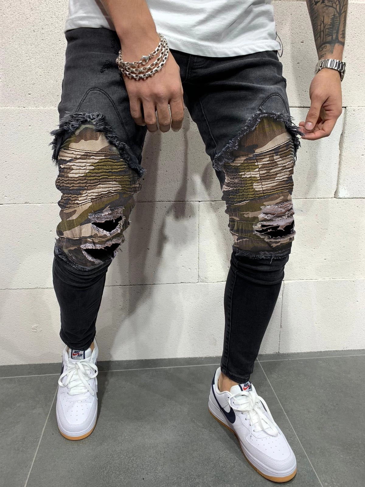 Men's Pleated Camouflage Slim fit Jeans GlamzLife