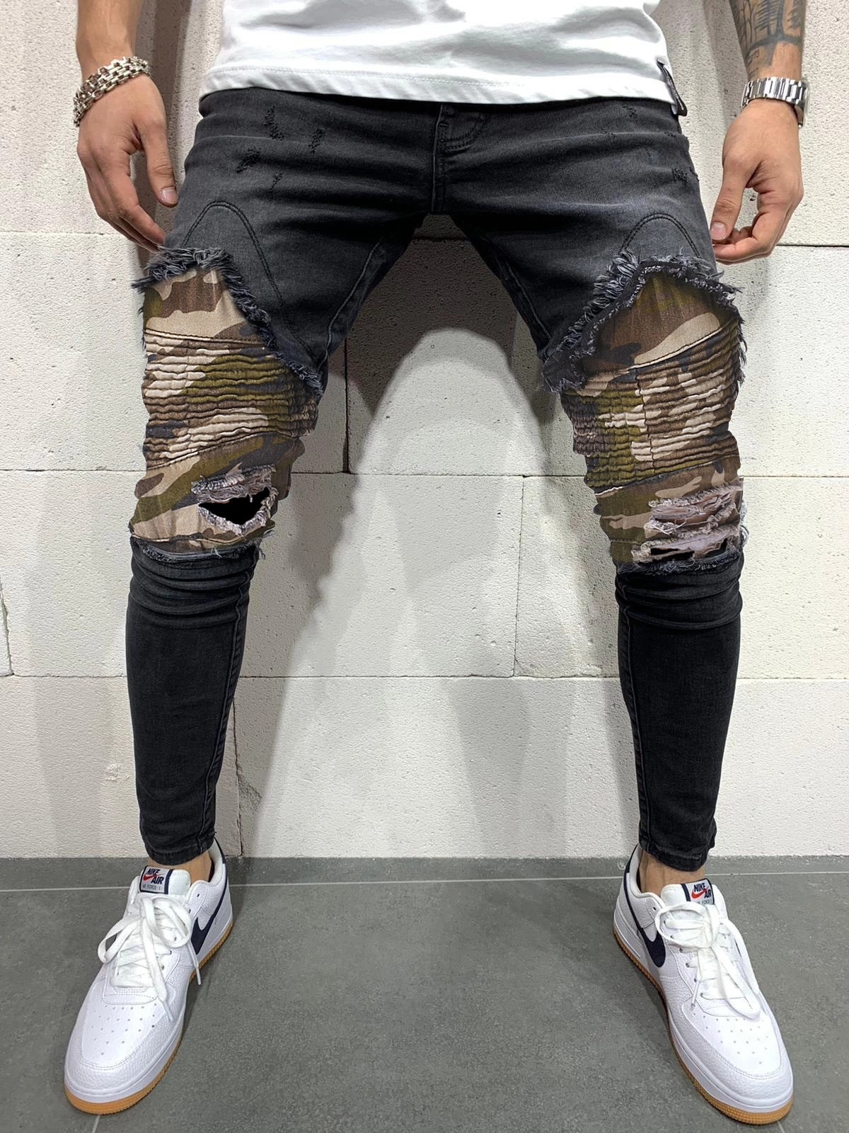 Men's Pleated Camouflage Slim fit Jeans GlamzLife