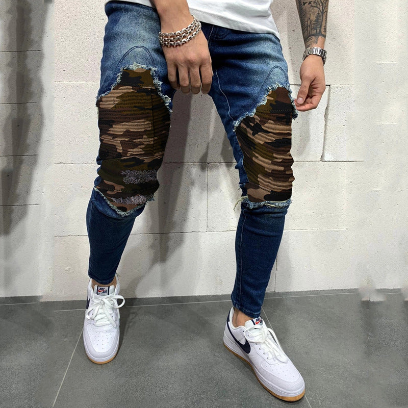 Men's Pleated Camouflage Slim fit Jeans GlamzLife