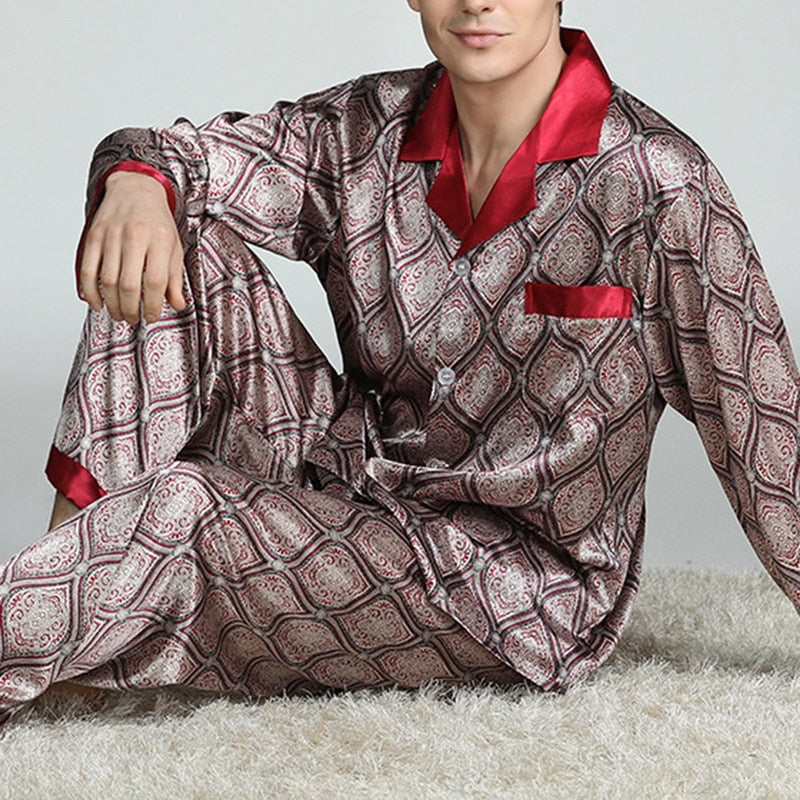 Men's Printed Silk Pajama Suit GlamzLife