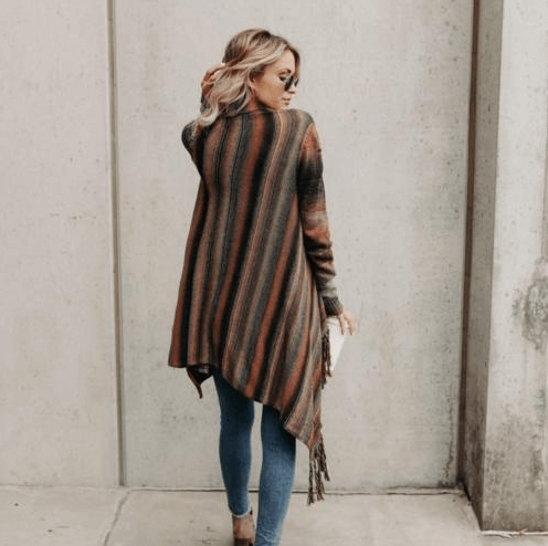 Mid Length Slim Fringe Striped Sweater Coat | | GlamzLife