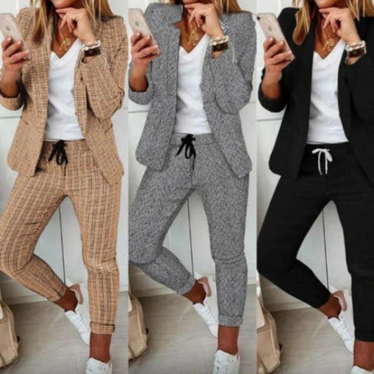 New Plaid Casual Women's Straight Trousers Suit | GlamzLife