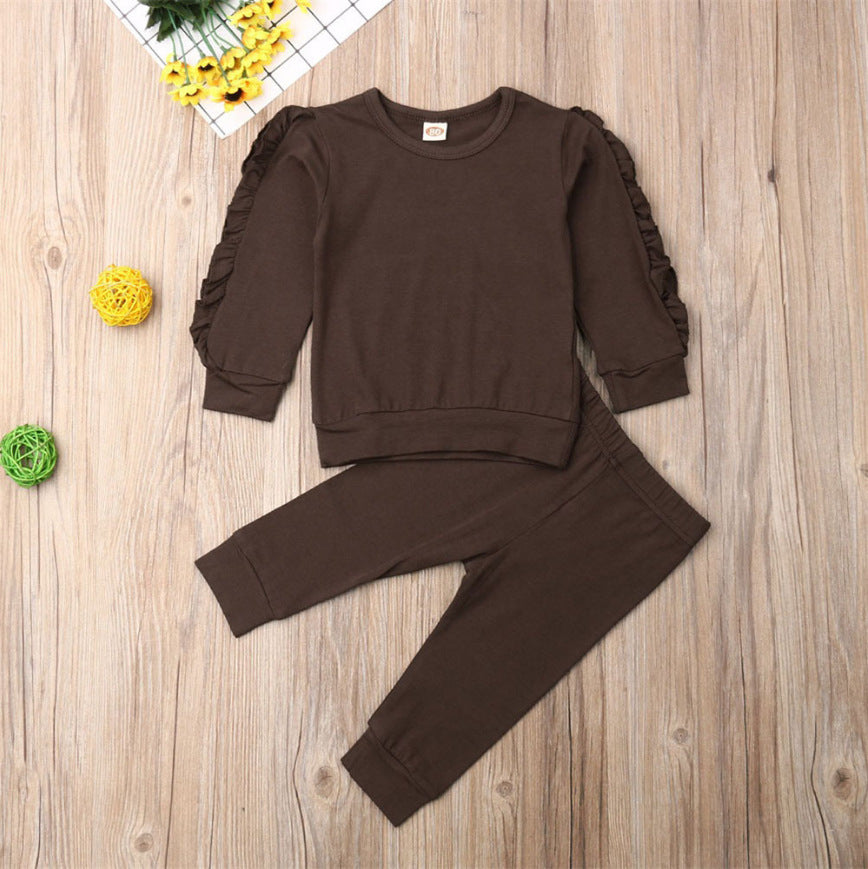 Newborn Baby Ruffles Solid Long Sleeve Sweatshirt Top With Pant | GlamzLife