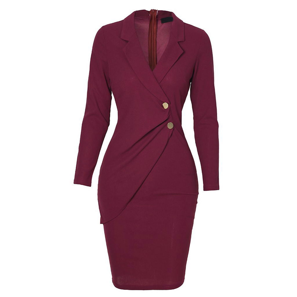 Polo Collar Long Sleeve Mid Skirt Dress GlamzLife
