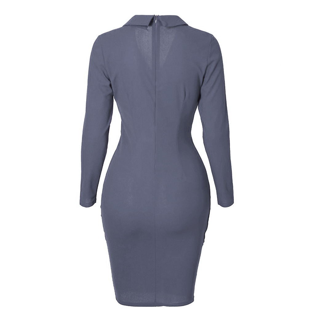 Polo Collar Long Sleeve Mid Skirt Dress GlamzLife