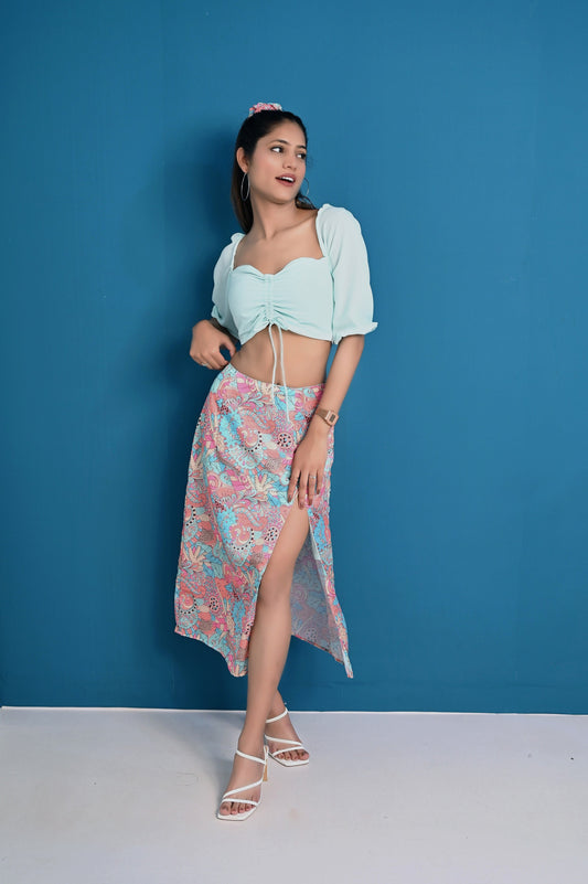 Printed Side Slit Skirt With Top | GlamzLife