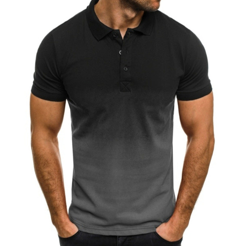 Slim-fit Gradient Print Short-sleeved Lapel Shirt | GlamzLife