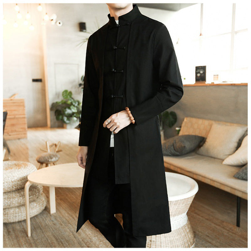 Solid Black Mid-Length Trench Coat For Men's | GlamzLife