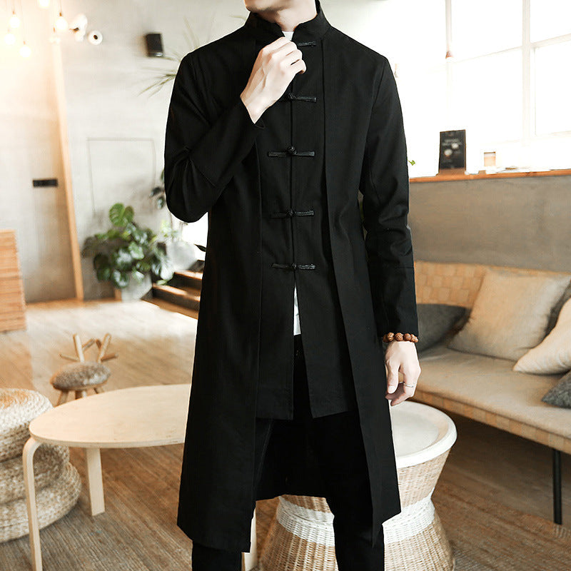 Solid Black Mid-Length Trench Coat For Men's | GlamzLife