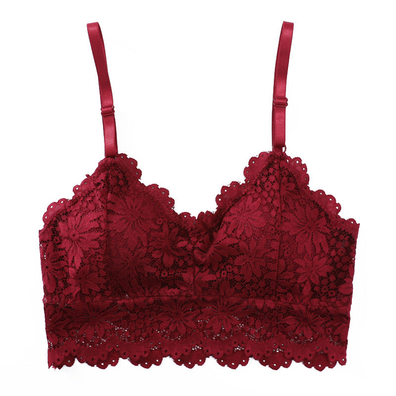 Solid Color Lace Beauty Bralette | Red wine One size | GlamzLife
