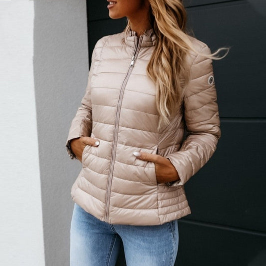 Solid Color Winter Jacket For Women's | Beige | GlamzLife