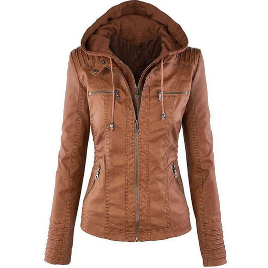 Solid Leather Jacket For Women's | Brown | GlamzLife