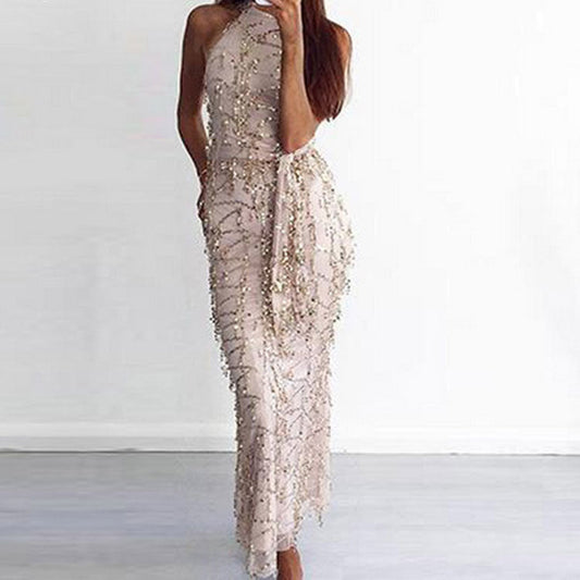 Stylish Long Fringed Sequin Dress | Golden | GlamzLife