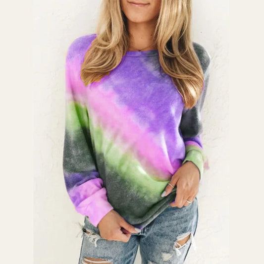 Tie Dye Rainbow Casual Long Sleeve T-shirt for Women's | GlamzLife