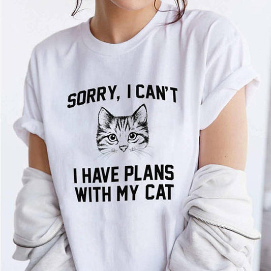 Women's Cartoon Cat Face Cute Graphic T-shirt | GlamzLife