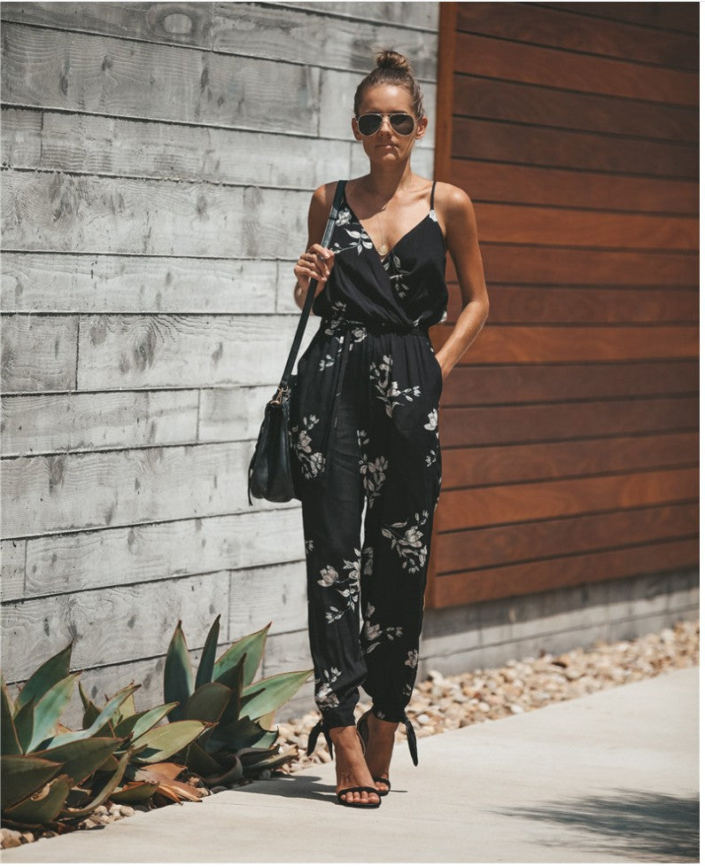 Women's Flowers Print Spaghetti Strap Romper GlamzLife