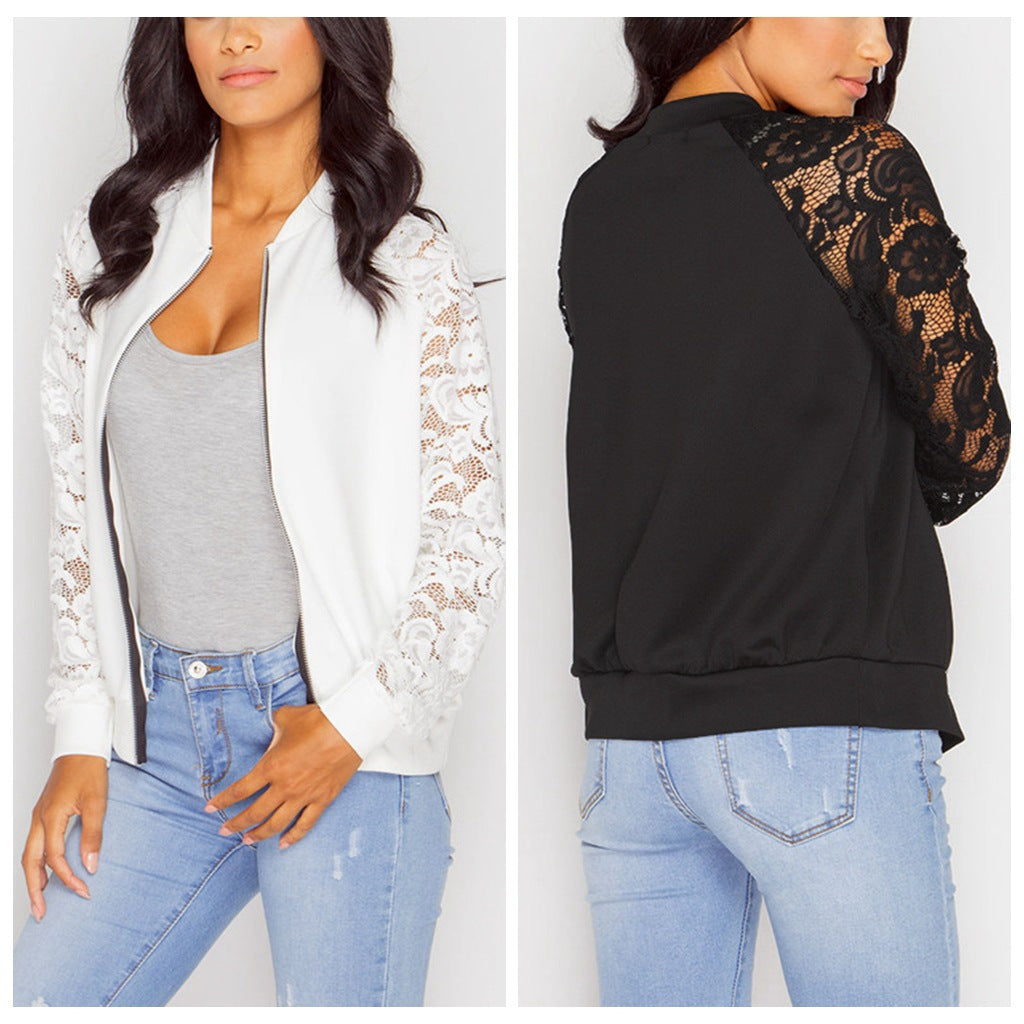 Women's Lace Sleeves Bomber Jacket | GlamzLife