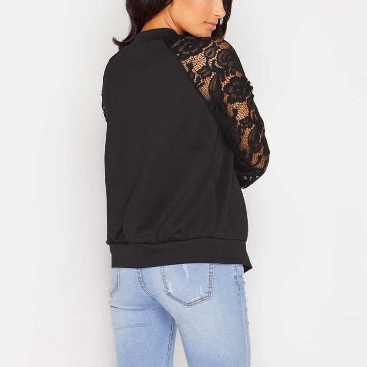 Women's Lace Sleeves Bomber Jacket | GlamzLife