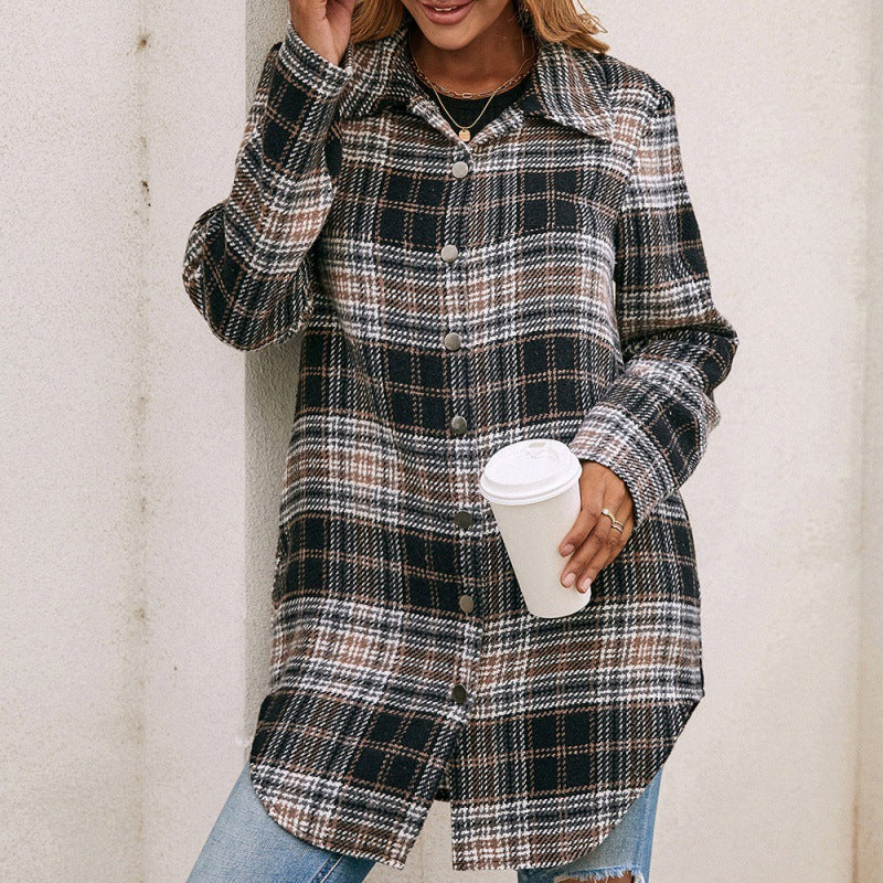 Women's Loose Casual Plush Plaid Shirt GlamzLife
