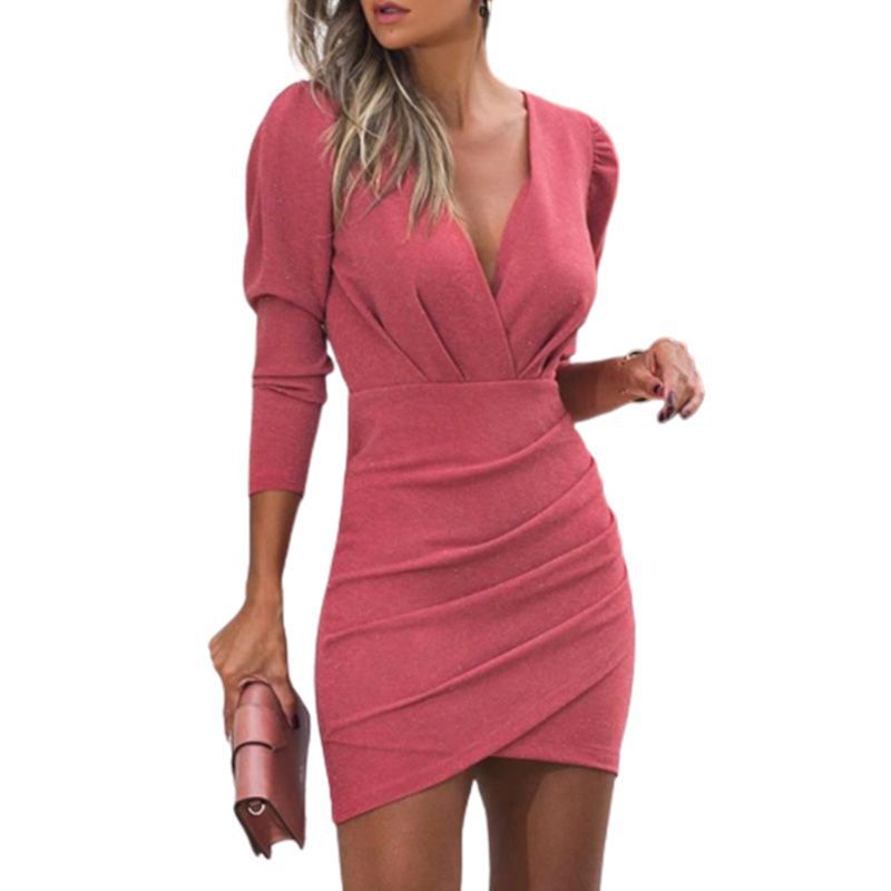 Women's Solid Color Drapped Short Dress | Pink | GlamzLife
