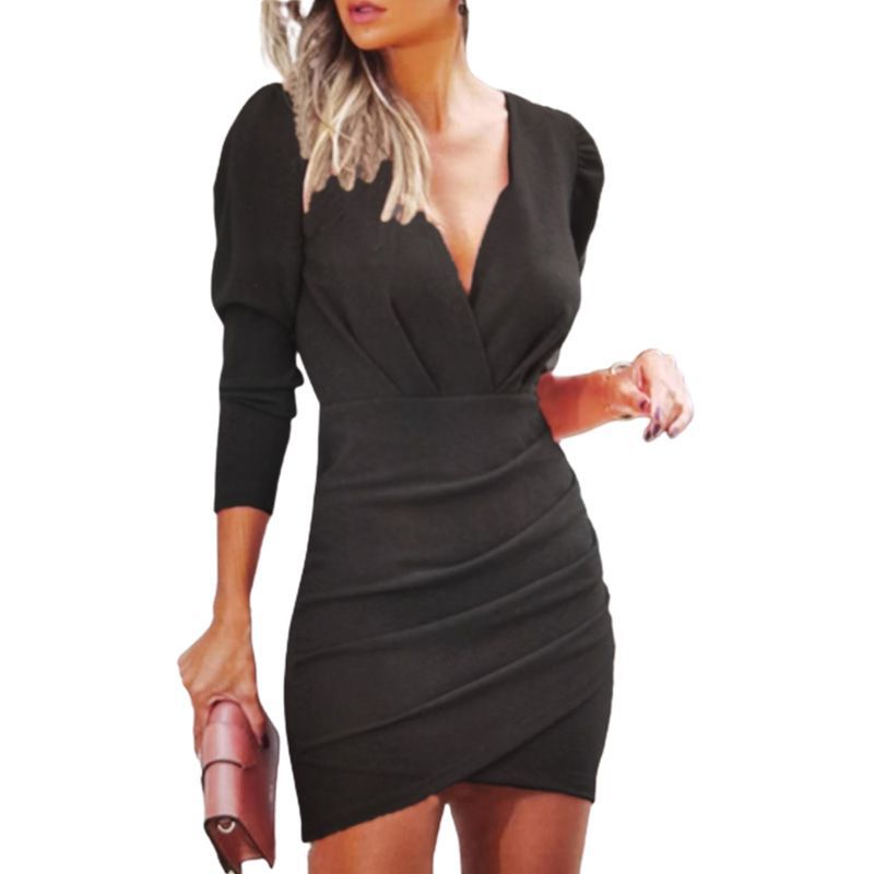 Women's Solid Color Drapped Short Dress | Flower black | GlamzLife