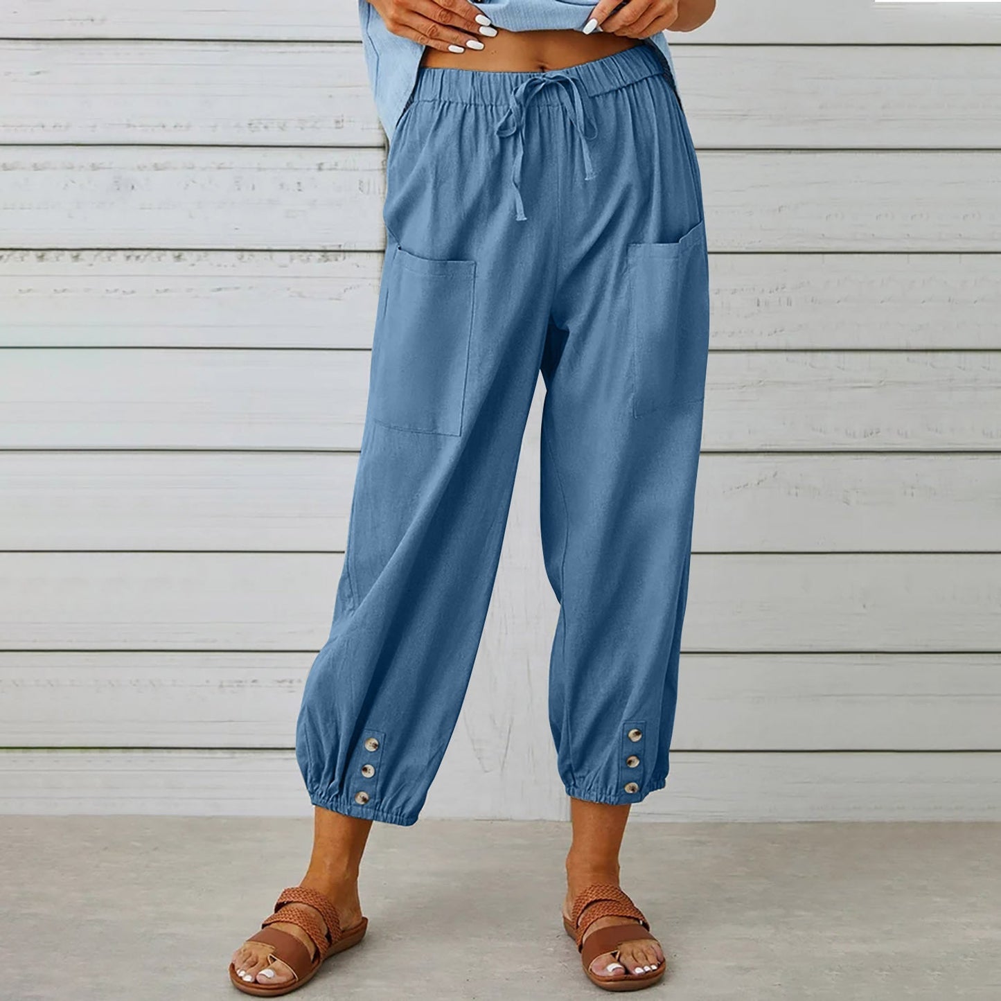 Women's Trendy Trousers With Pockets | Denim Blue | GlamzLife