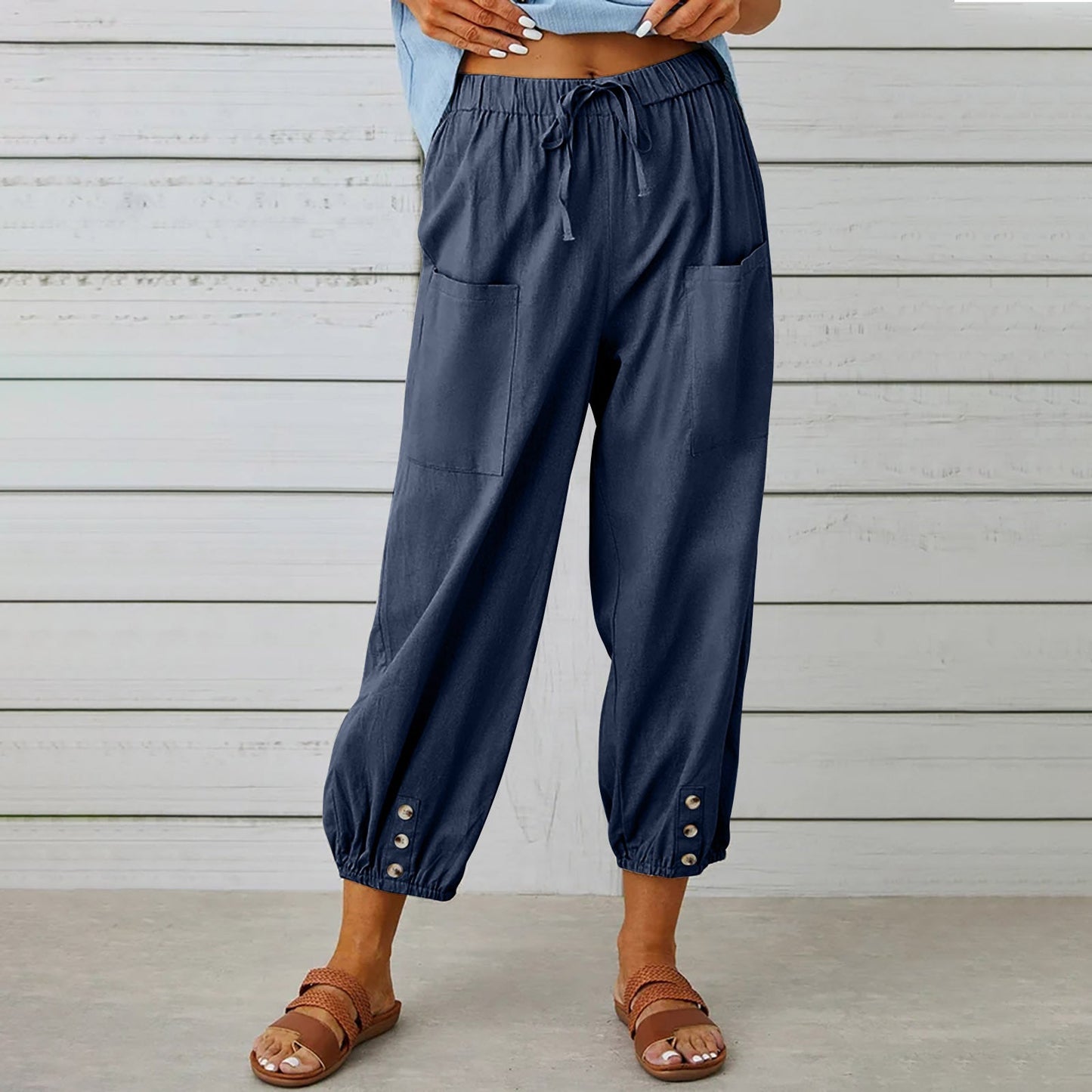 Women's Trendy Trousers With Pockets | Navy Blue | GlamzLife
