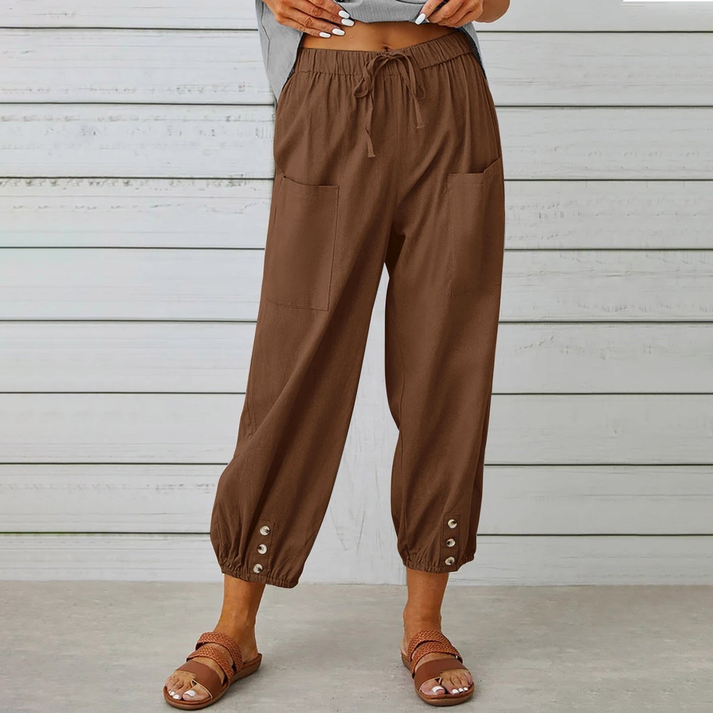 Women's Trendy Trousers With Pockets | Brown | GlamzLife