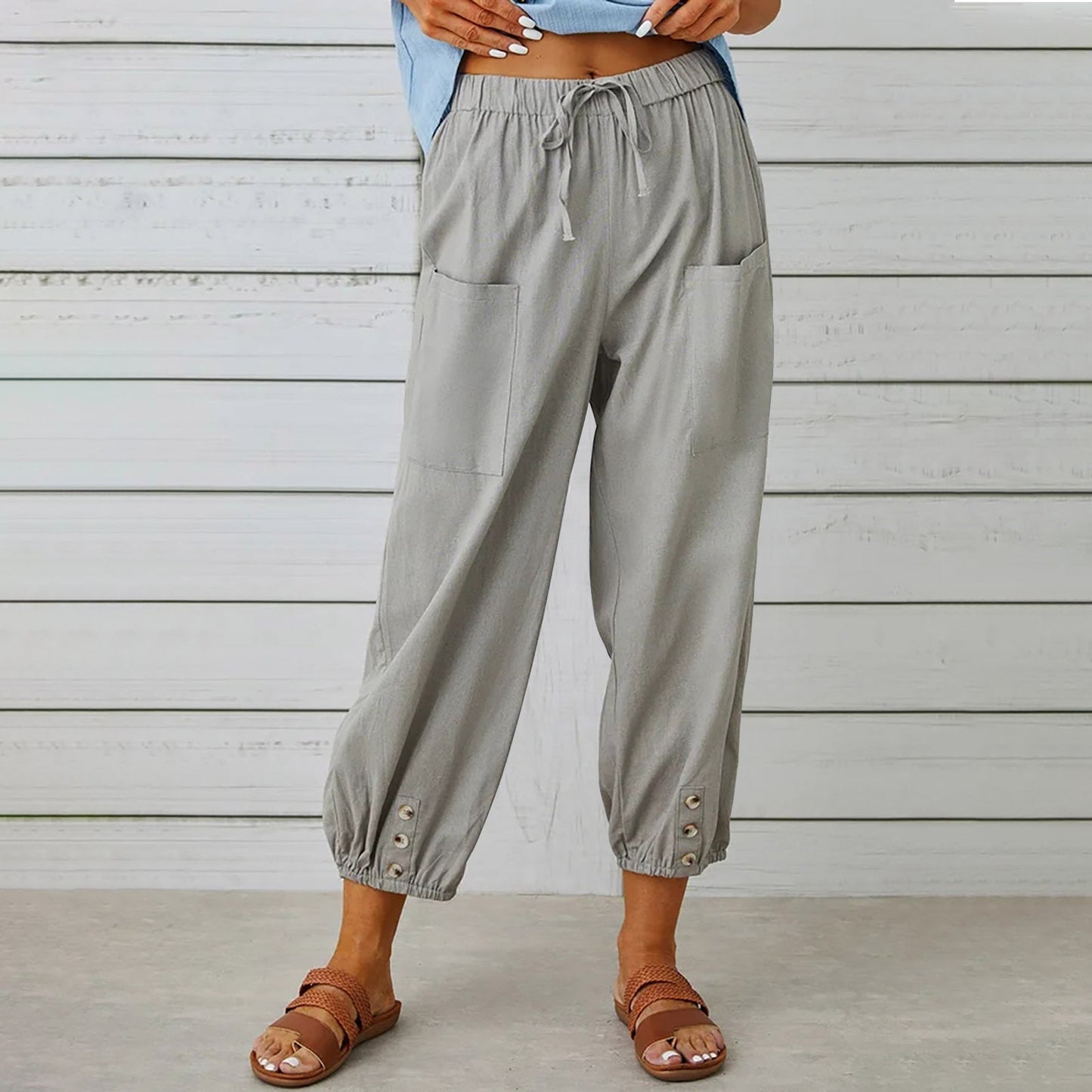 Women's Trendy Trousers With Pockets | Light gray | GlamzLife