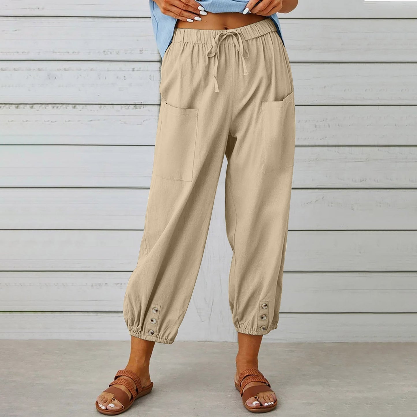 Women's Trendy Trousers With Pockets | Khaki | GlamzLife