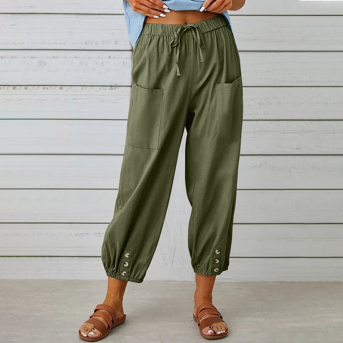 Women's Trendy Trousers With Pockets | Army Green | GlamzLife