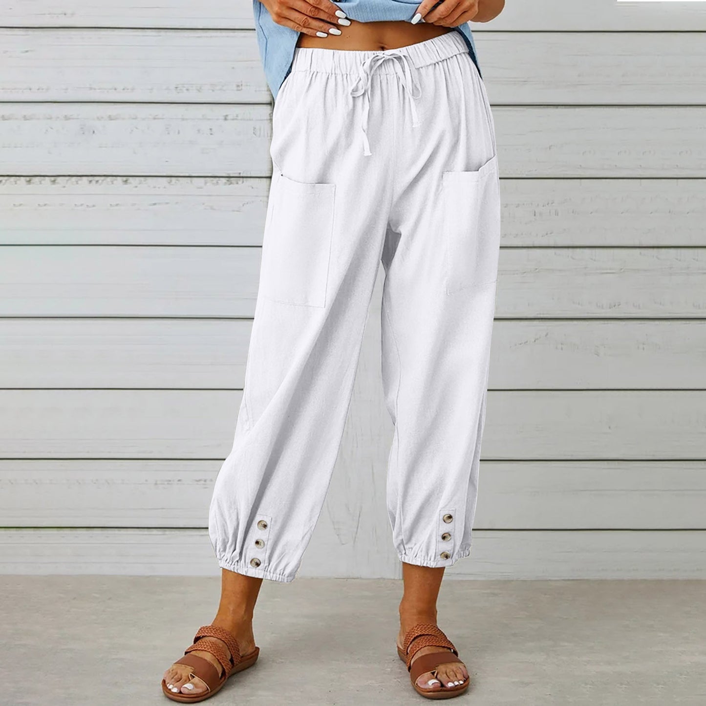Women's Trendy Trousers With Pockets | White | GlamzLife